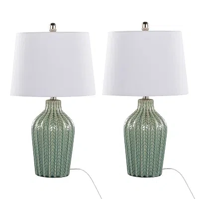 Kirkland's Ceramic Chevron Table Lamps In White
