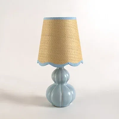Kirkland's Ceramic Mini Lamp With Scalloped Rattan Shade In Brown