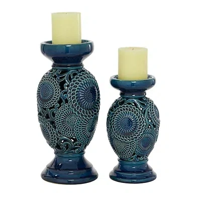 Kirkland's Ceramic Tiered Base Candle Holders In Blue
