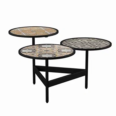 Kirkland's Ceramic Tile 3-tier Outdoor Accent Table In Black