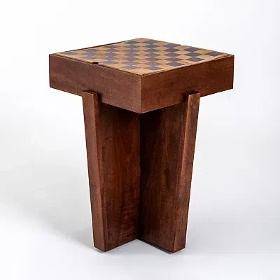Kirkland's Checkerboard Tabletop Storage Accent Table In Brown