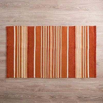 Kirkland's Chenille Striped Scatter Rug In Orange