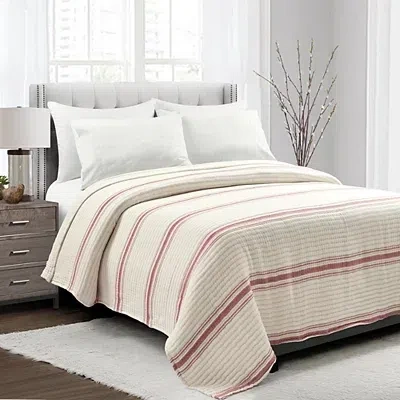 Kirkland's Cherry Red Pick Stitch Stripe Queen Quilt In Neutral