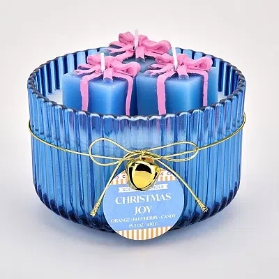 Kirkland's Christmas Joy Shaped 3d Triple Wick Jar Candle In Blue