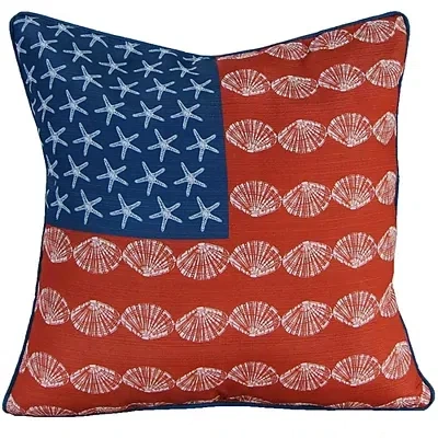 Kirkland's Clamshell And Starfish American Flag Pillow In White