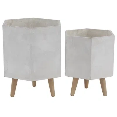 Kirkland's Clay And Wood Hexagon Planters In White