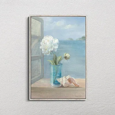 Kirkland's Coastal Flower White Frame Canvas Art Print In Blue