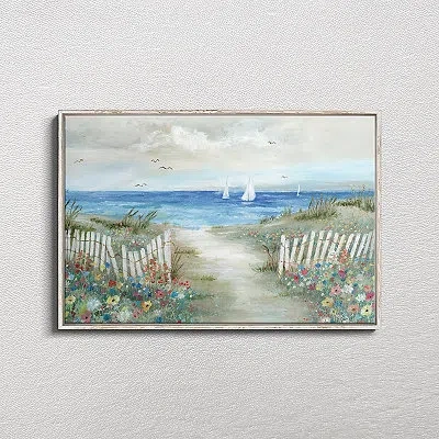 Kirkland's Coastal Garden White Frame Canvas Art Print In Multi