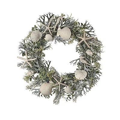 Kirkland's Coastal Shell And Coral Fern Wreath In Multi