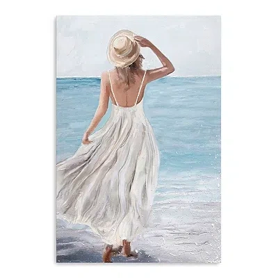 Kirkland's Coastal Woman In White Canvas Art Print In Multi
