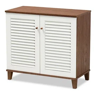 Kirkland's Collier Two-tone Slatted Shoe Storage Cabinet In White