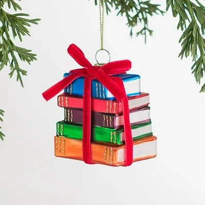 Kirkland's Colorful Glass Book Stack Ornament In Multi