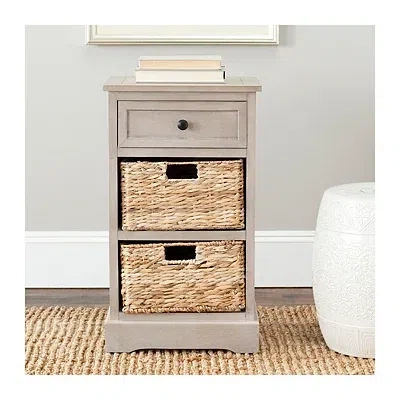 Kirkland's Cora Accent Table With Woven Storage Baskets In Neutral