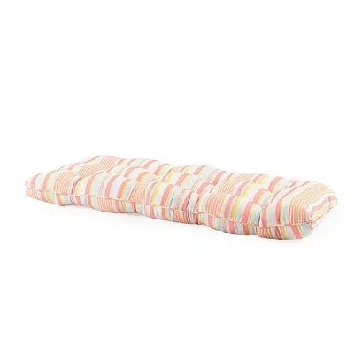 Kirkland's Coral Striped Tufted Outdoor Loveseat Cushion In Multi