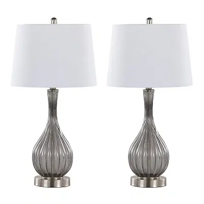 Kirkland's Crackle Glass Teardrop Table Lamps In Gray