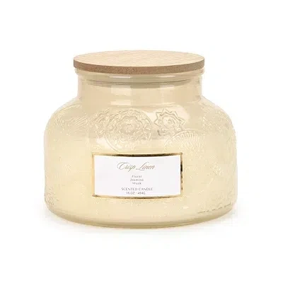 Kirkland's Crisp Linen Etched Glass 2-wick Jar Candle In White