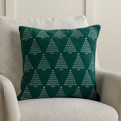Kirkland's Cross Stitch Trees Christmas Pillow In Green