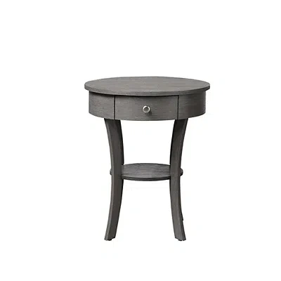 Kirkland's Curved Legs Round Drawer Accent Table In Gray
