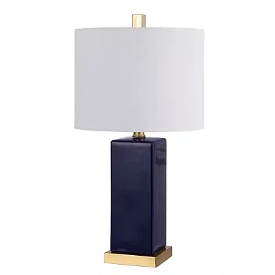 Kirkland's Dark Blue Ceramic Square Wendi Table Lamp In White