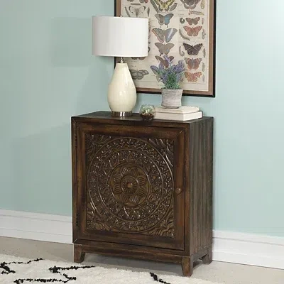 Kirkland's Dark Chestnut Medallion Carved Cabinet In Brown