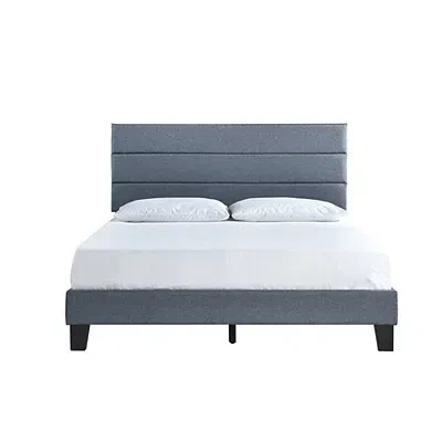Kirkland's Dark Gray Plush Linen Queen Platform Bed In Blue