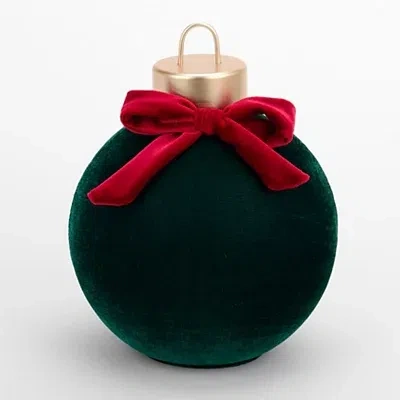 Kirkland's Dark Green Velvet Ornament Figurine With Red Bow In Multi