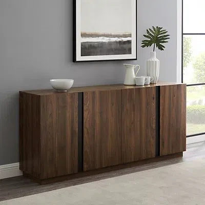 Kirkland's Dark Walnut Wood And Black Metal Sideboard In Brown
