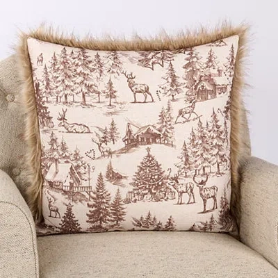 Kirkland's Deer Toile Faux Fur Trim Pillow In Multi