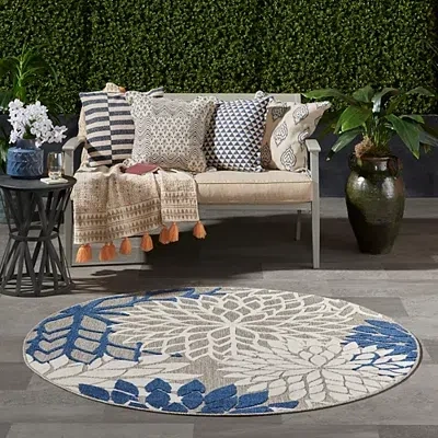 Kirkland's Denim Floral Burst Round Outdoor Area Rug In Multi