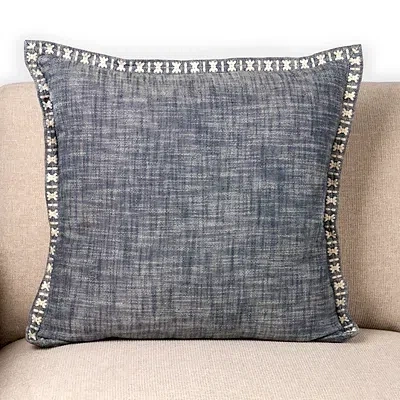 Kirkland's Denim Satin Stitch Trim Pillow In Blue