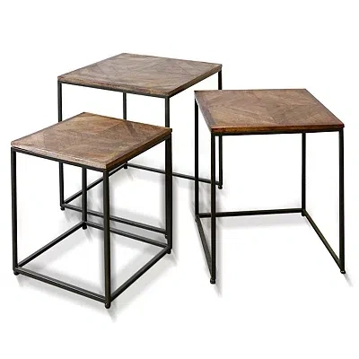 Kirkland's Diamond Wood Top Nesting Accent Tables In Brown