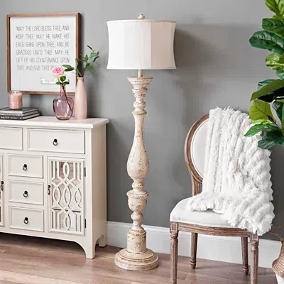 Kirkland's Distressed Cream Spindle Floor Lamp In White