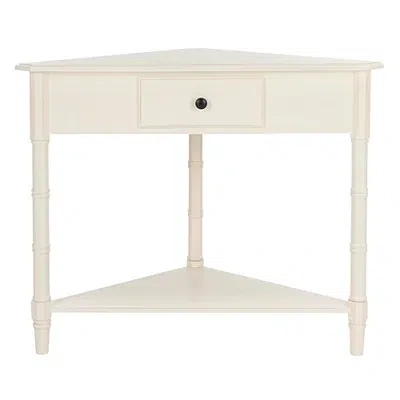 Kirkland's Distressed Cream Wood Selena Corner Accent Table In White