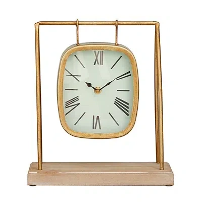 Kirkland's Distressed Gold Frame Square Tabletop Clock In Multi