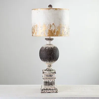Kirkland's Distressed Round Black Table Lamp In Brown