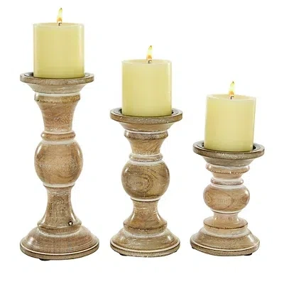 Kirkland's Distressed Wood Pillar Candle Holders In Brown