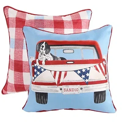Kirkland's Dog In Truck And Plaid Outdoor Pillows In White