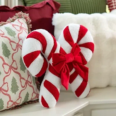 Kirkland's Double Candy Cane Shaped Boucle Pillow In Red