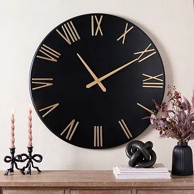Kirkland's Drew Black And Gold Metal Wall Clock In Multi
