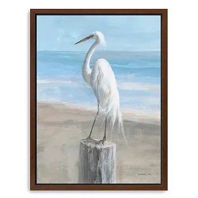 Kirkland's Egret By The Sea Framed Canvas Art Print In Blue