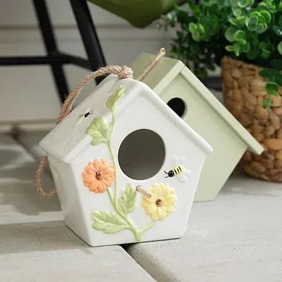 Kirkland's Embossed Bees And Flowers Ceramic Birdhouse In Multi