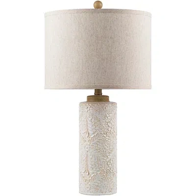 Kirkland's Embossed Floral Cylinder Table Lamp In Neutral