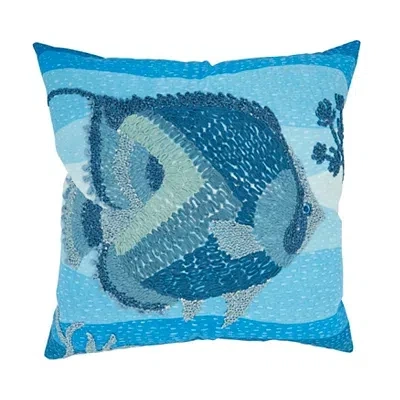 Kirkland's Embroidered Fish Outdoor Pillow In Blue