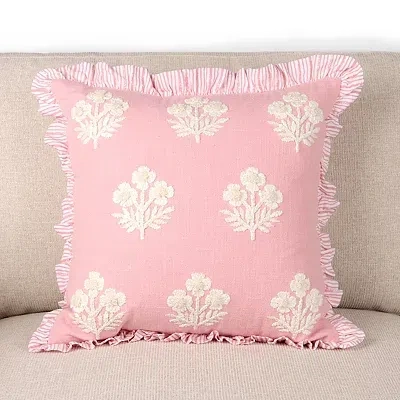 Kirkland's Embroidered Floral Ruffle Flange Pillow In Pink