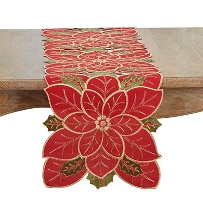 Kirkland's Embroidered Poinsettia Christmas Table Runner In Multi