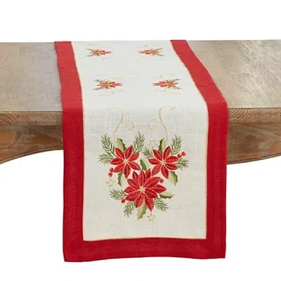 Kirkland's Embroidered Poinsettia Linen Blend Table Runner In Multi