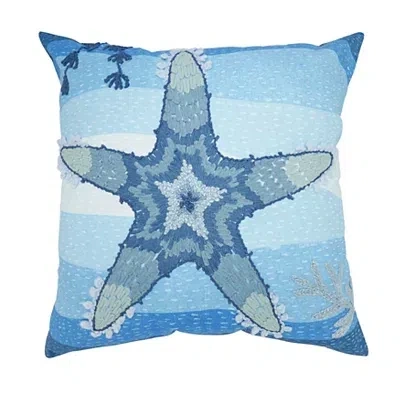 Kirkland's Embroidered Starfish Outdoor Pillow In Blue