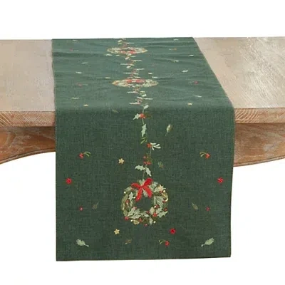 Kirkland's Embroidered Wreath Christmas Table Runner In Green