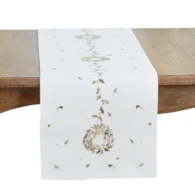 Kirkland's Embroidered Wreath Christmas Table Runner In White