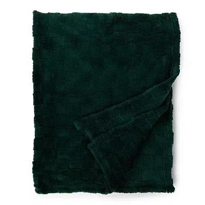 Kirkland's Evergreen Zane Faux Fur Checkered Throw In Green